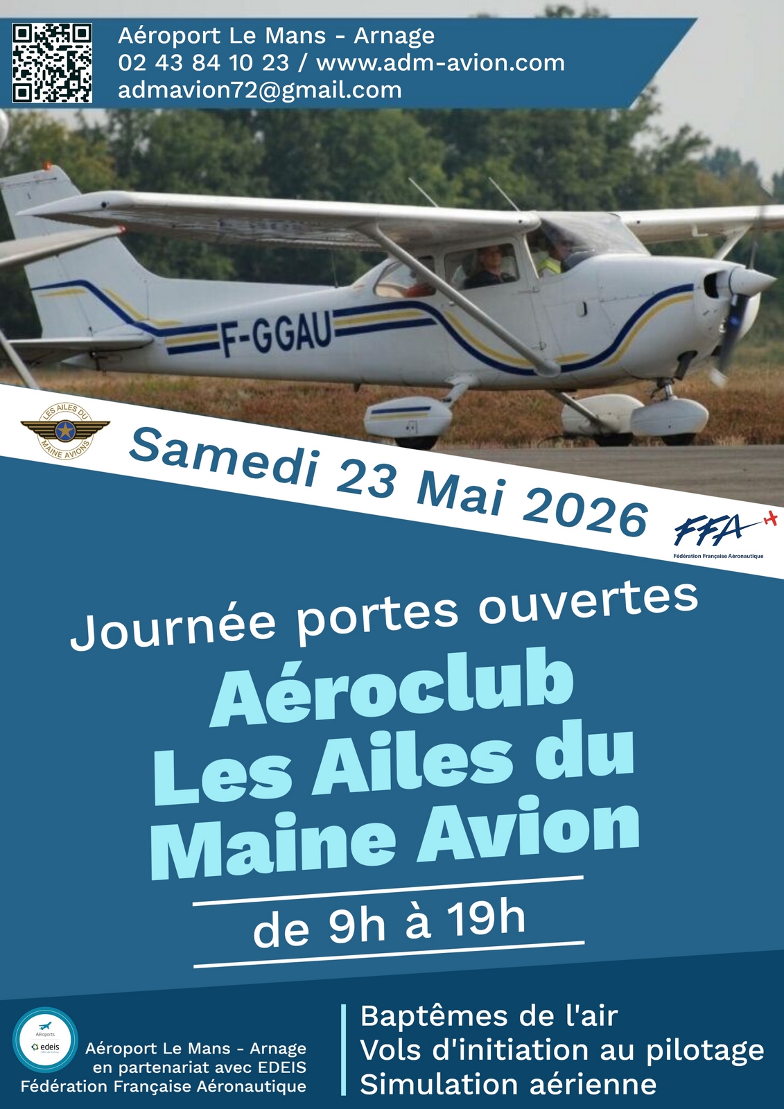 Portes Ouvertes le samedi 23 Mai 2026 aux Ailes du Maine Avion