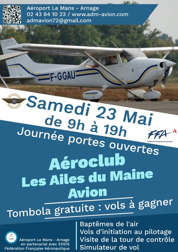 Portes Ouvertes le samedi 23 Mai 2026 aux Ailes du Maine Avion